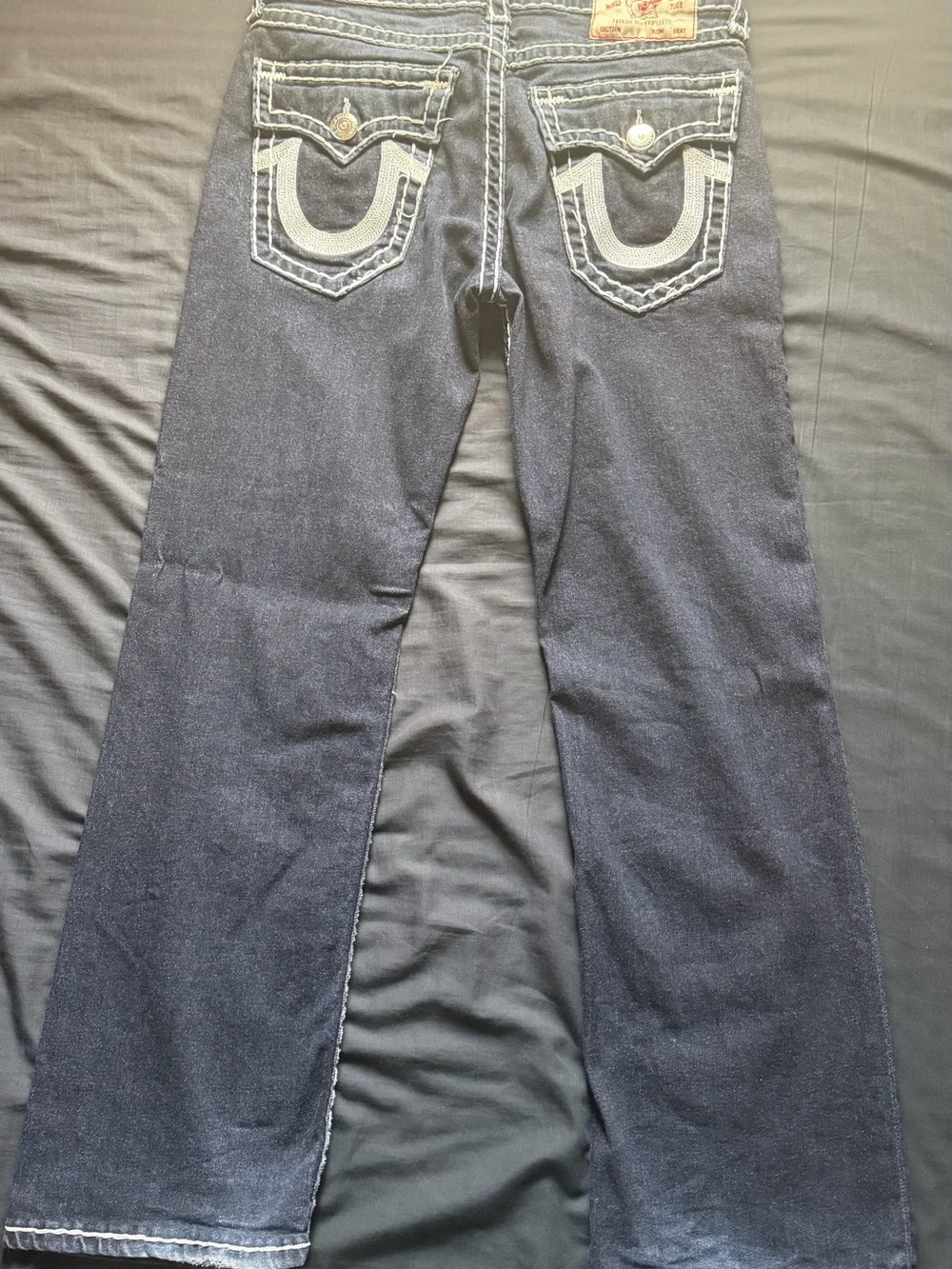 True Religion Dark Blue Wide Leg Jeans with Contrast Pocket Stitching